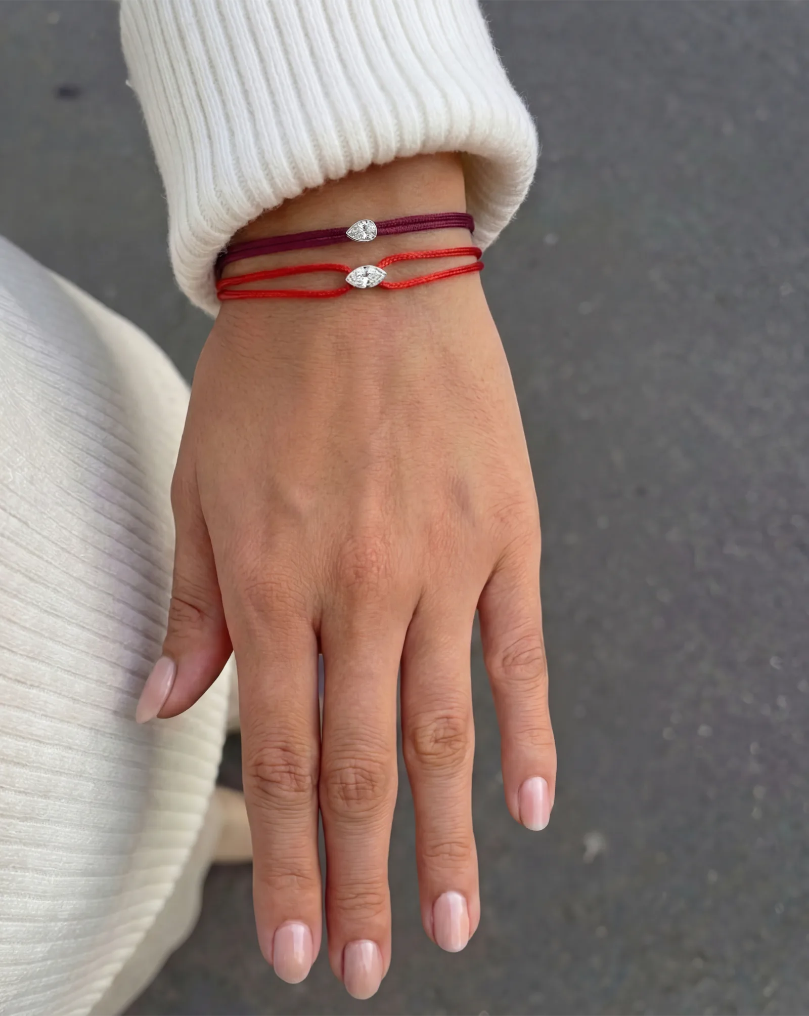 Shapy Shine pear and marquise lab-grown diamond bracelets paired on the wrist